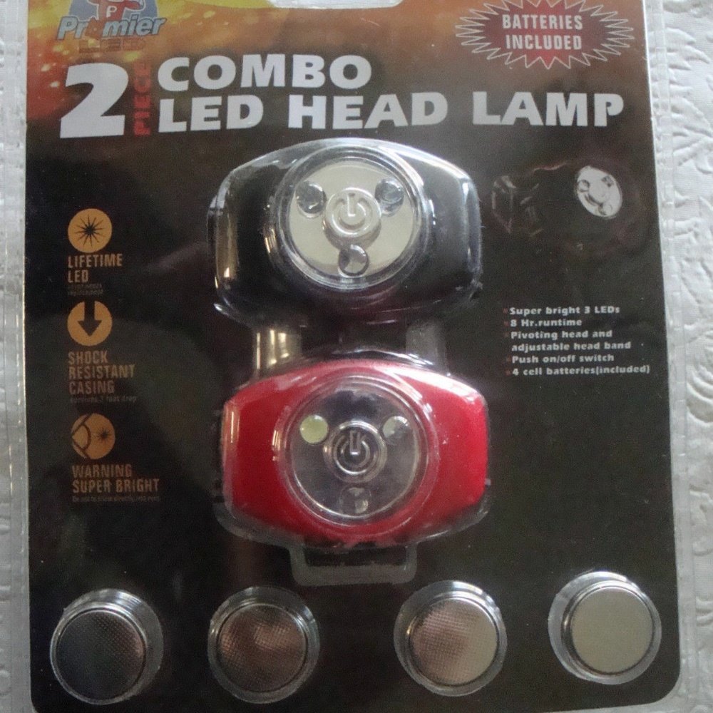 COMBO SET  2 Led Head Lamp Flashlight Work Hands Free Truck Car w Batteries NIP